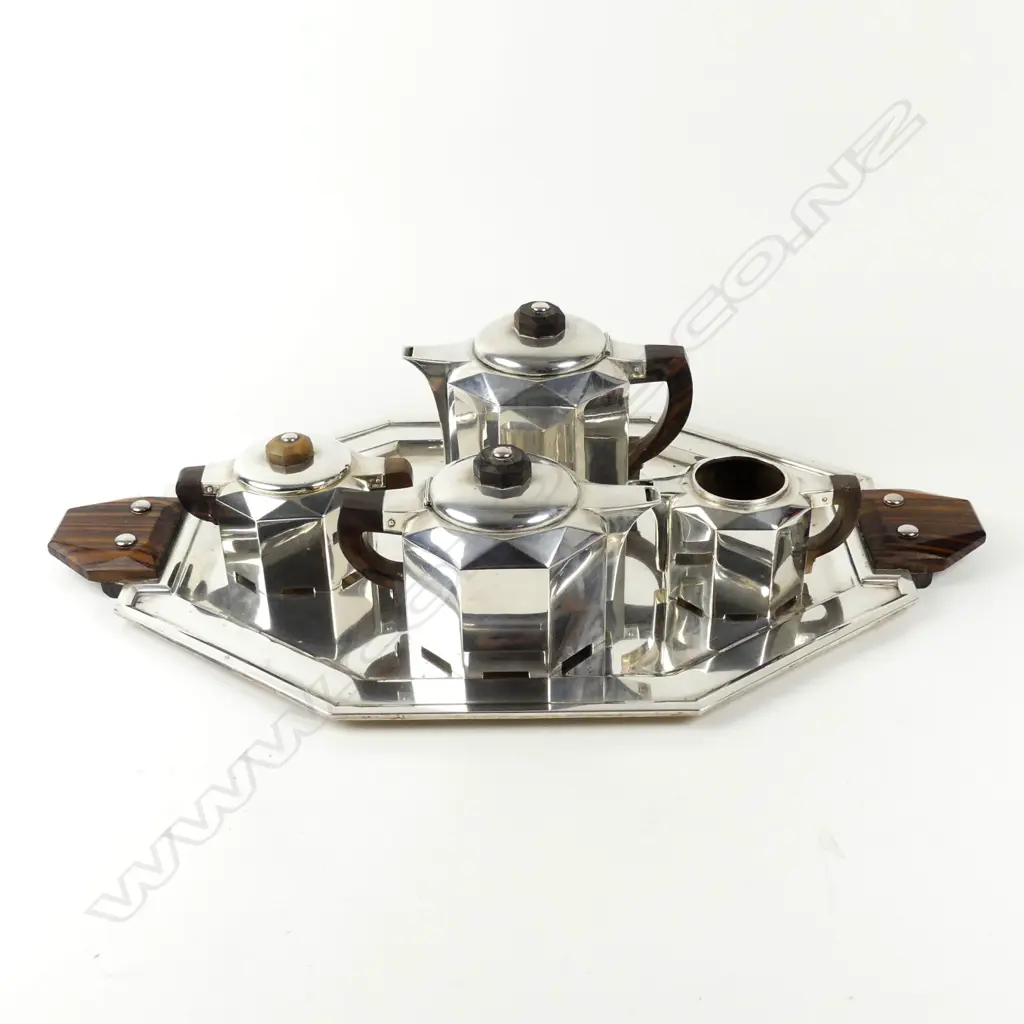 A stylish Belgium Art Deco silver coffee and tea service with tray by Wolfers Frères workshop Image 1++