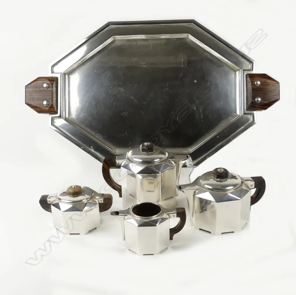 A stylish Belgium Art Deco silver coffee and tea service with tray by Wolfers Frères workshop Image 1++
