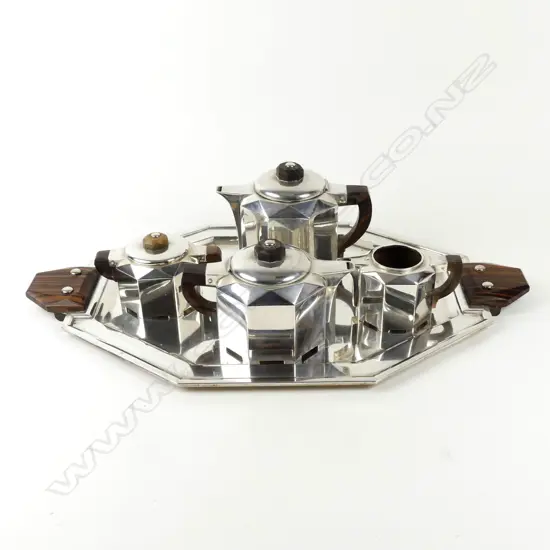 A stylish Belgium Art Deco silver coffee and tea service with tray by Wolfers Frères workshop