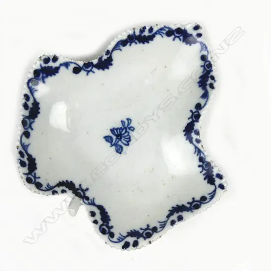 An 18thC Philip Christian Liverpool blue and white leaf-shaped pickle dish