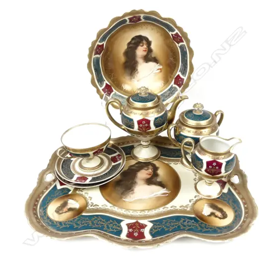 A late 1800s/early 1900s Vienna Porcelain part tea set on tray