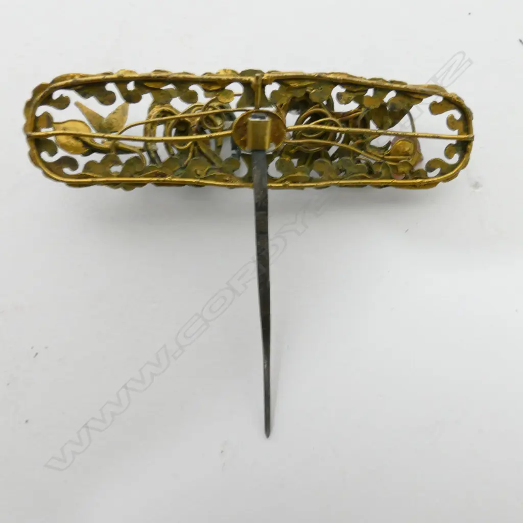 Six 19thC Chinese Kingfisher jewellery items Image 1++