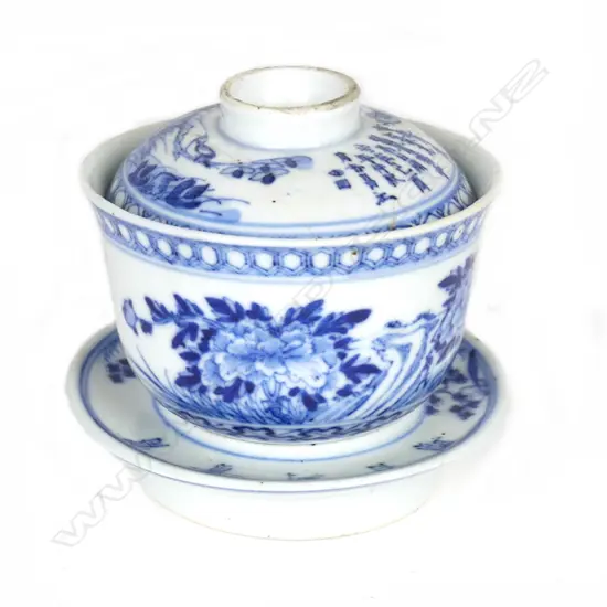 A Chinese blue and white porcelain cup and cover