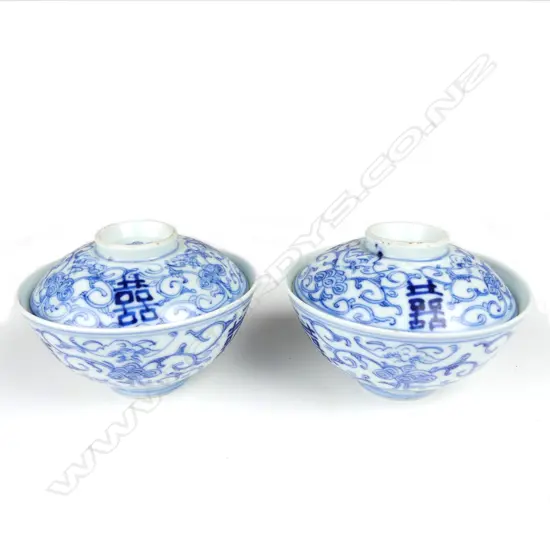 A pair of Chinese blue and white porcelain cups and covers