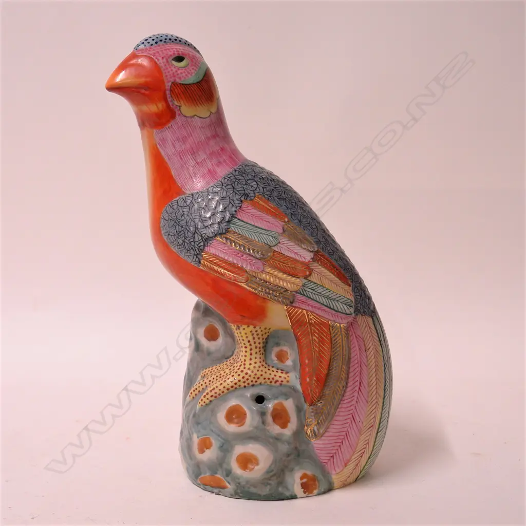 A 20thC Chinese polychrome porcelain parrot Image 1++