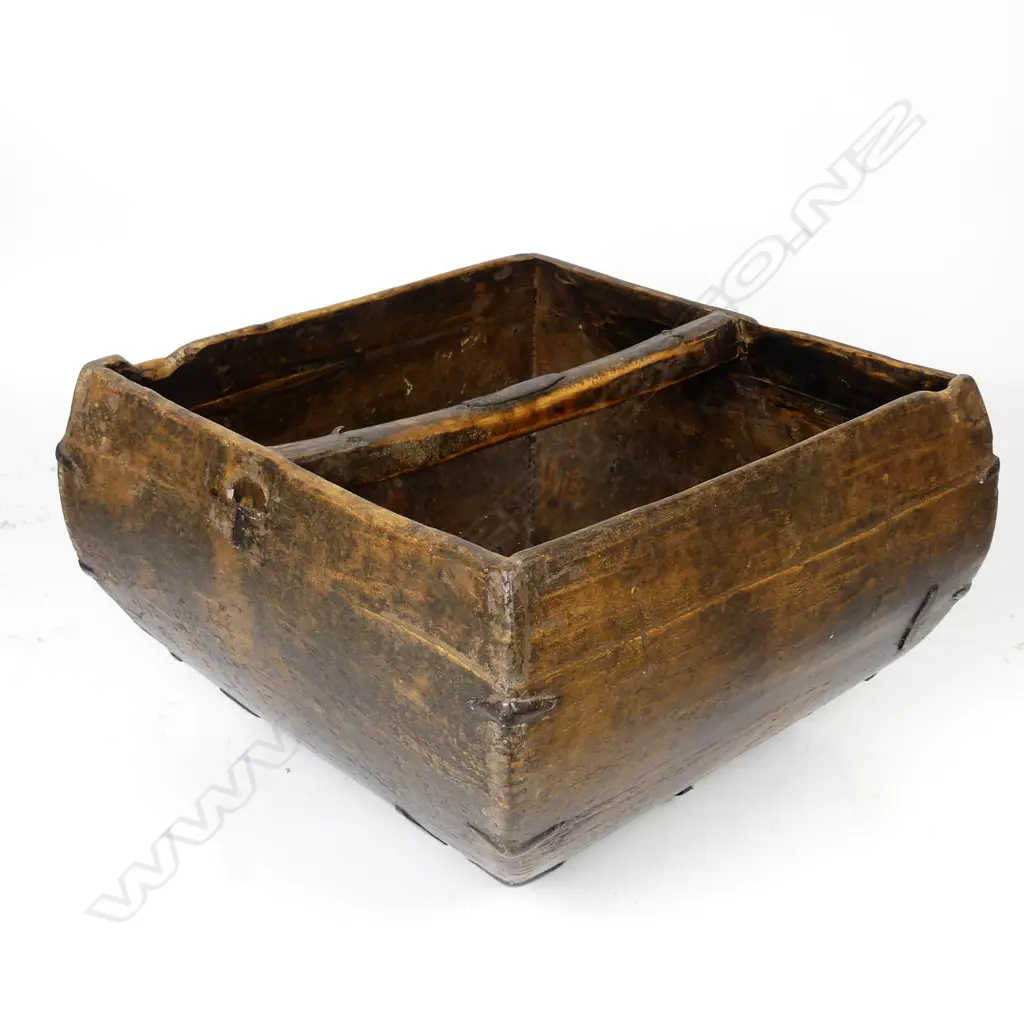 An old Chinese square wooden bucket or rice carrier Image 1++