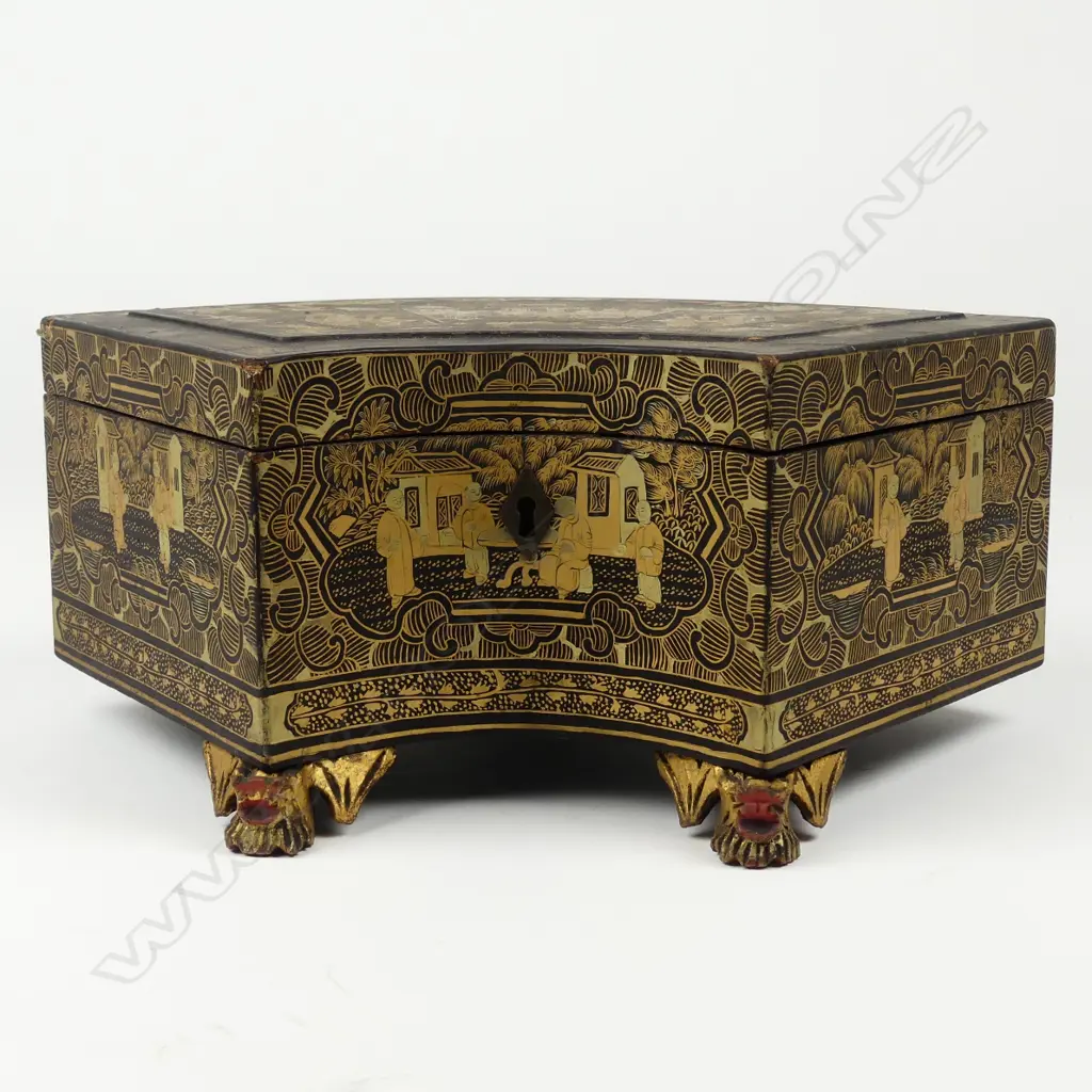 A Chinese black lacquer tea caddy of semi-circular shape Image 1++
