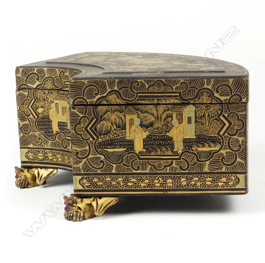 A Chinese black lacquer tea caddy of semi-circular shape Image 1++