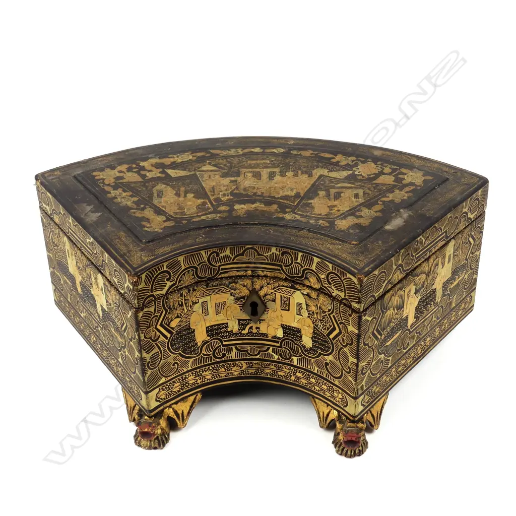 A Chinese black lacquer tea caddy of semi-circular shape Image 1++