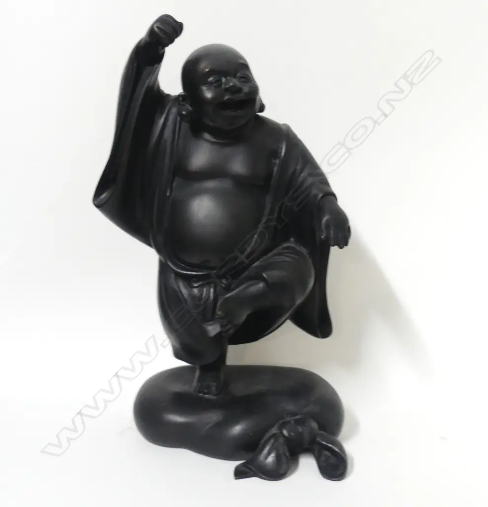 A dark patina bronze statue of Hotei Image 1++