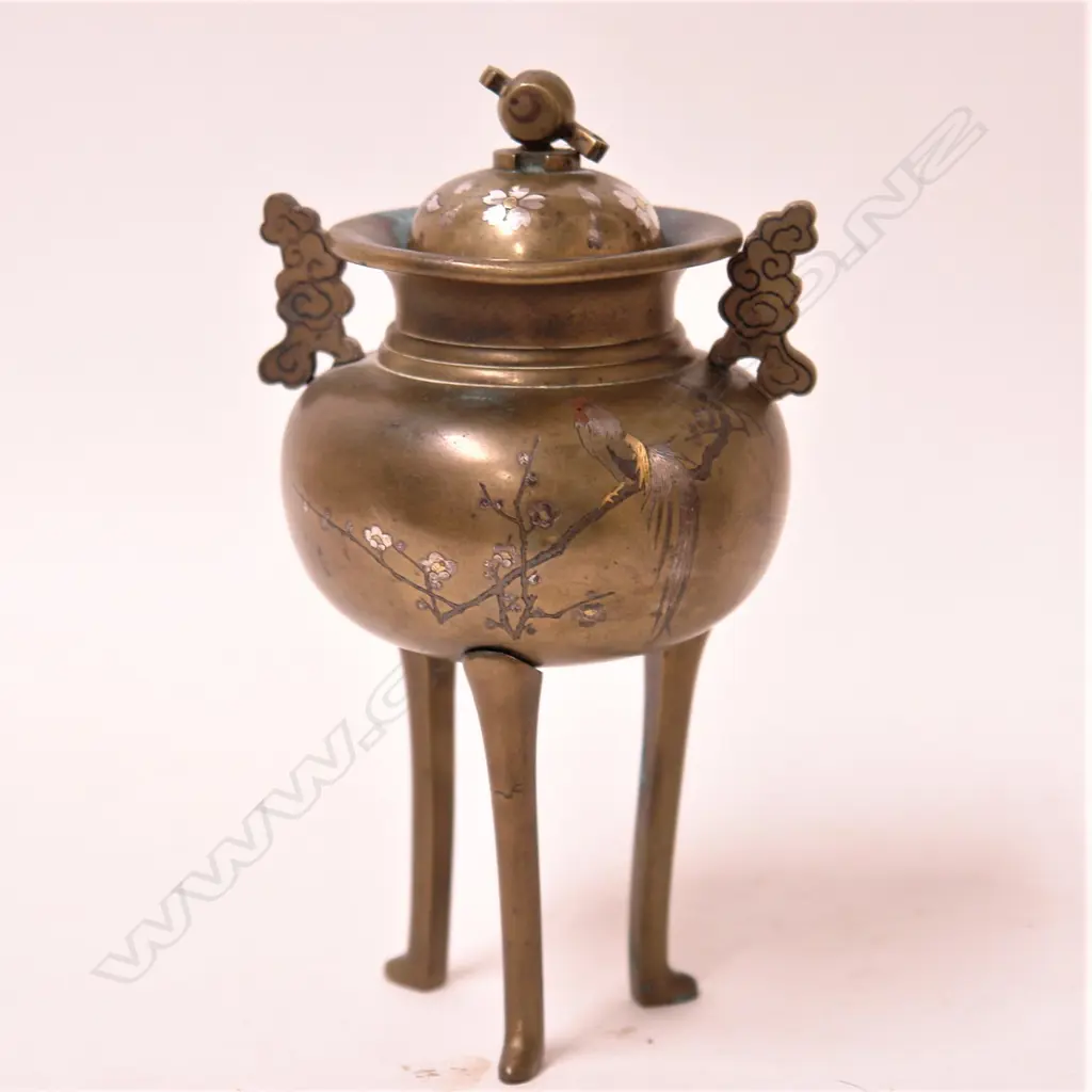 A Japanese Meiji inlaid bronze koro by Nogawa Image 1++