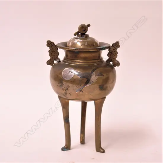 A Japanese Meiji inlaid bronze koro by Nogawa