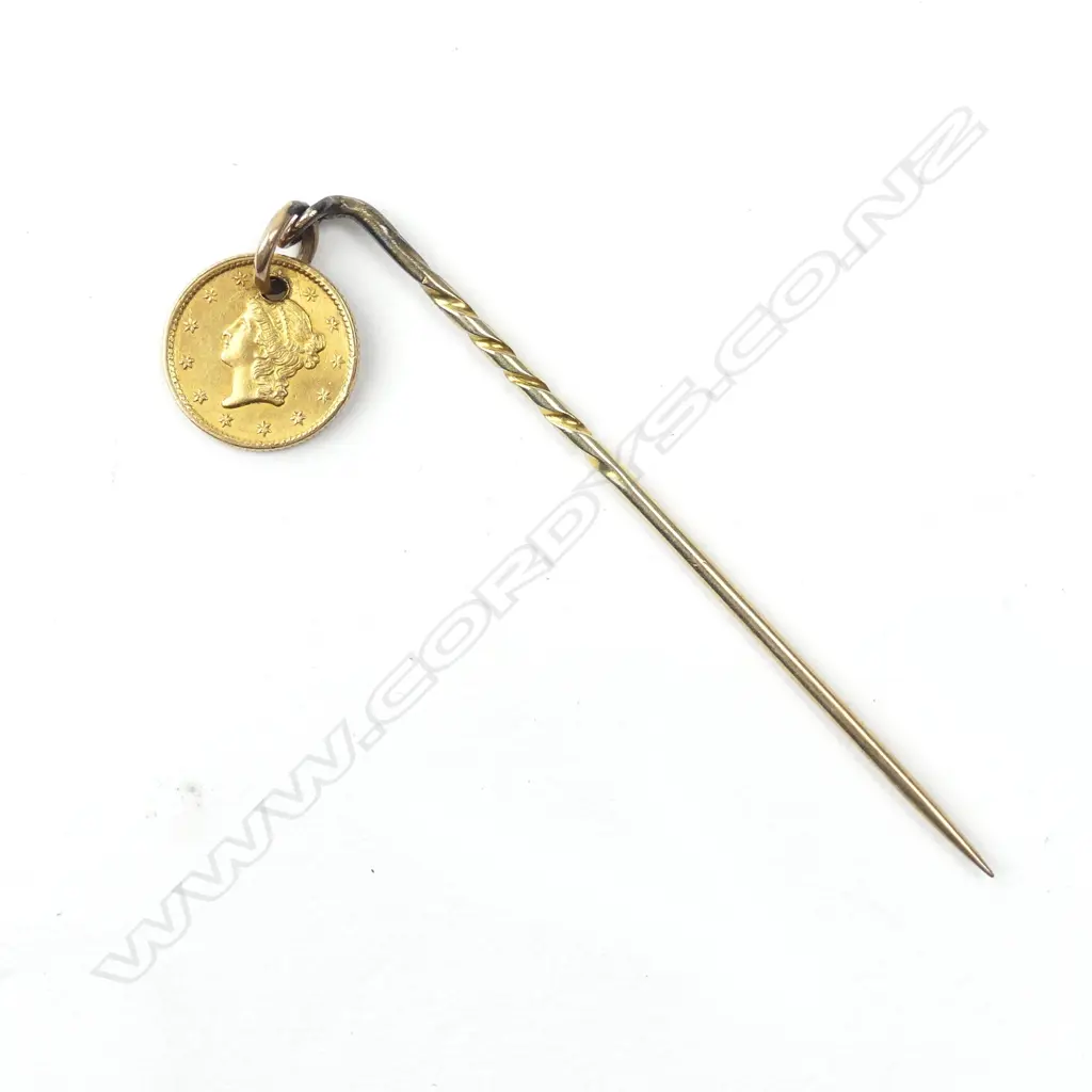 An 1853 U.S.A. $1 gold coin stick pin Image 1++