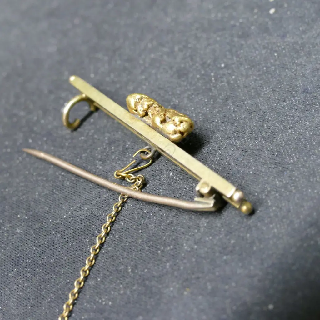 A NZ colonial gilded 9ct and natural gold nugget brooch Image 1++
