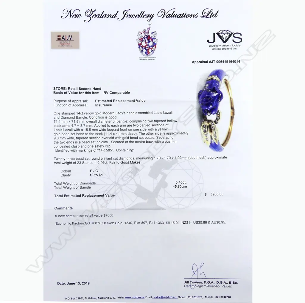 A 14ct gold lapis lazuli and diamond bangle in Cartier style Image 1++