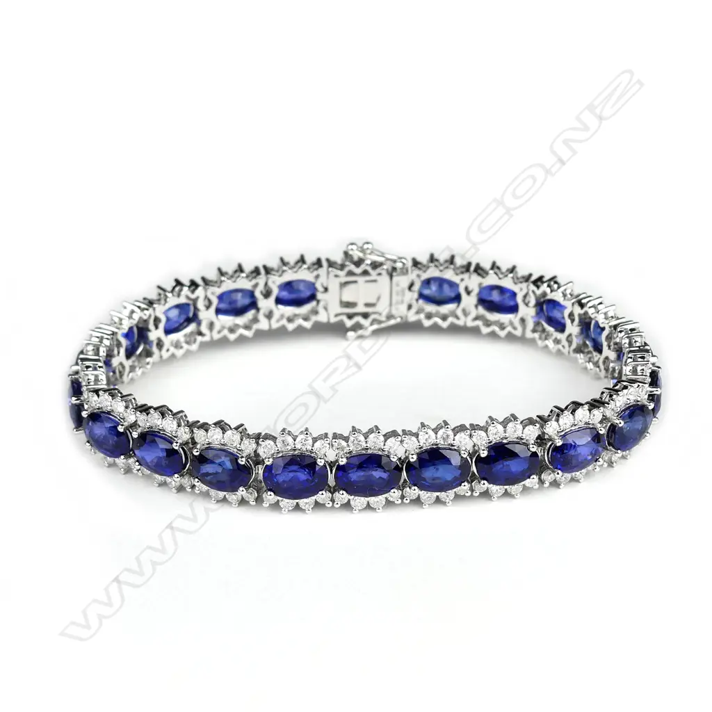 A 14ct white gold sapphire and diamond bracelet Image 1++