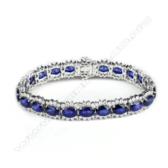 A 14ct white gold sapphire and diamond bracelet