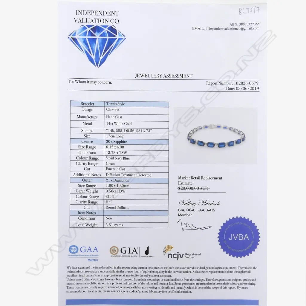 A 14ct white gold sapphire and diamond bracelet Image 1++