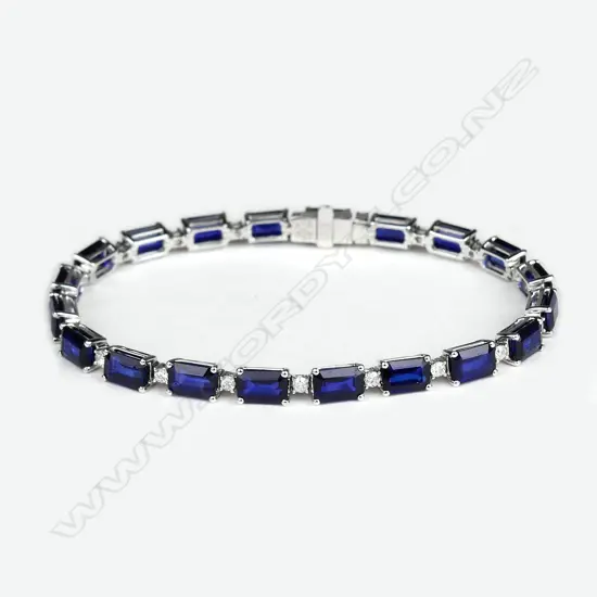 A 14ct white gold sapphire and diamond bracelet
