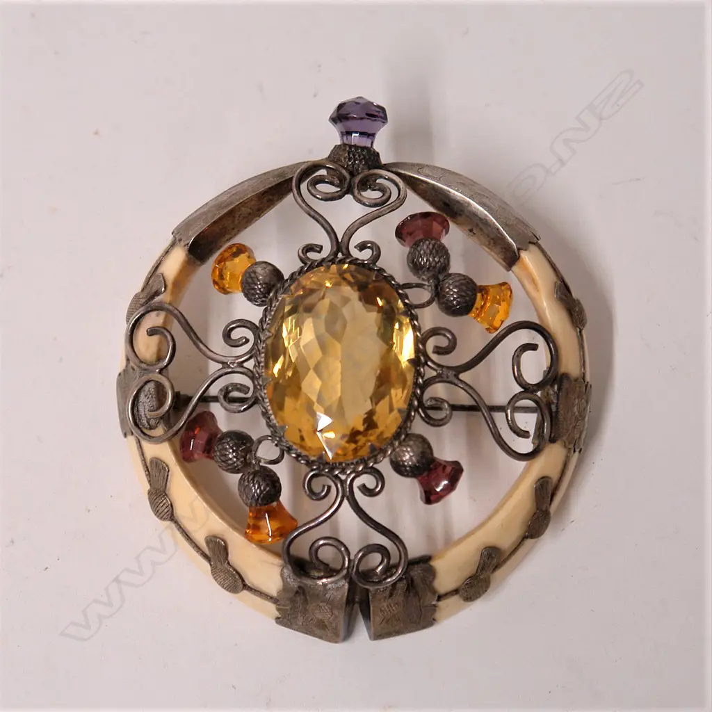 An impressive early 1900s Scottish silver and boar's tusk brooch Image 1++