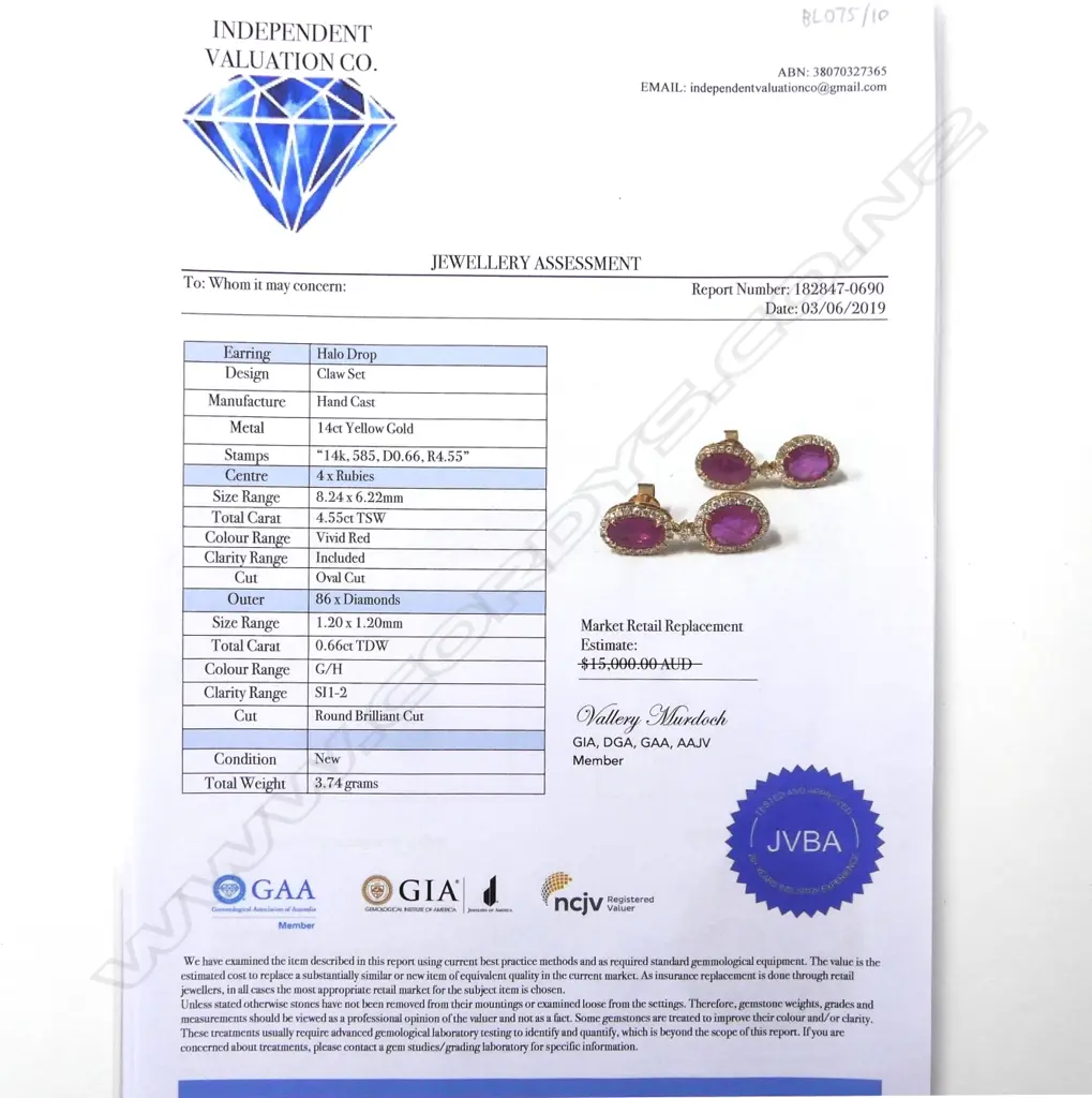 A pair of 14ct gold ruby and diamond drop earrings Image 1++