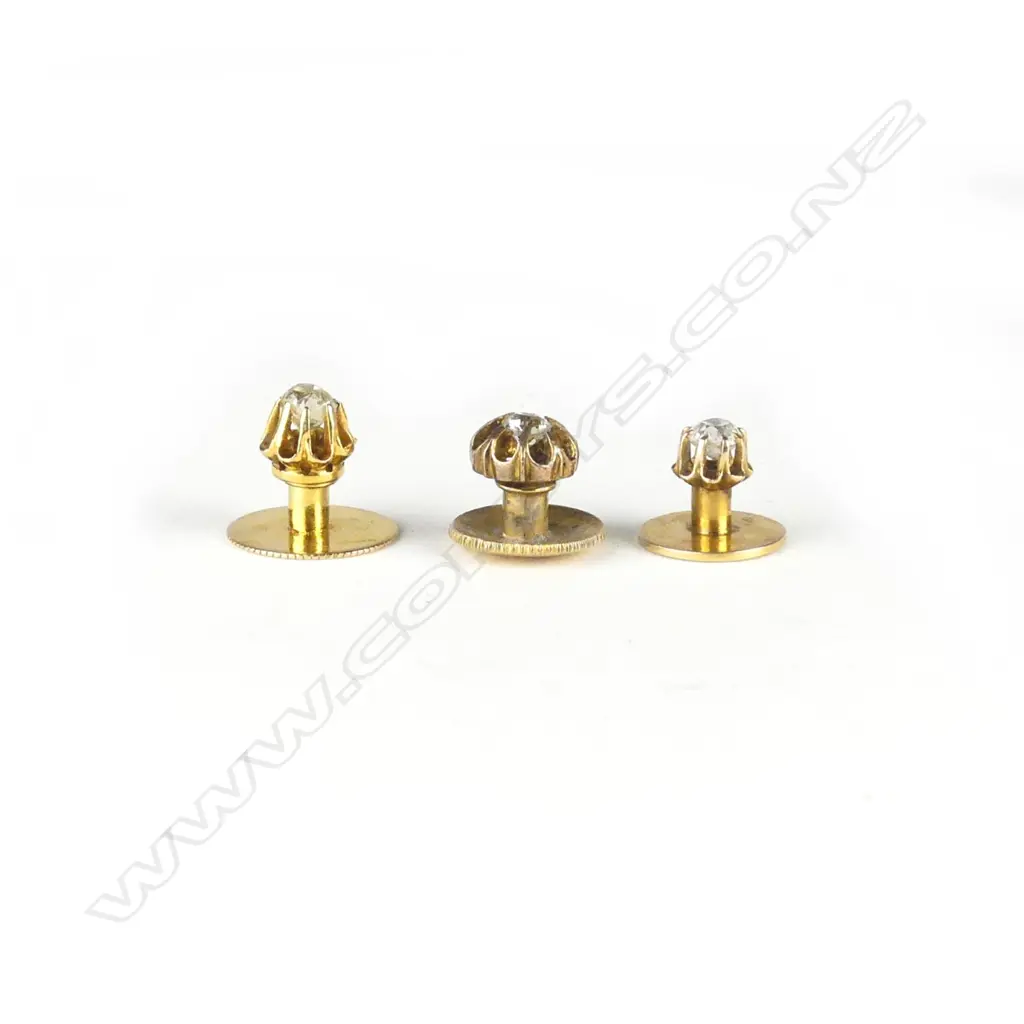 Three vintage gold and diamond set shirt studs Image 1++