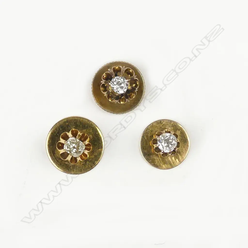 Three vintage gold and diamond set shirt studs Image 1++