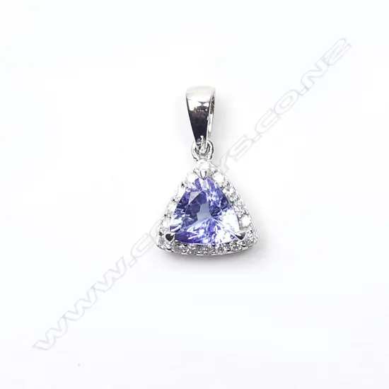 A 14ct white gold sapphire and diamond pendant