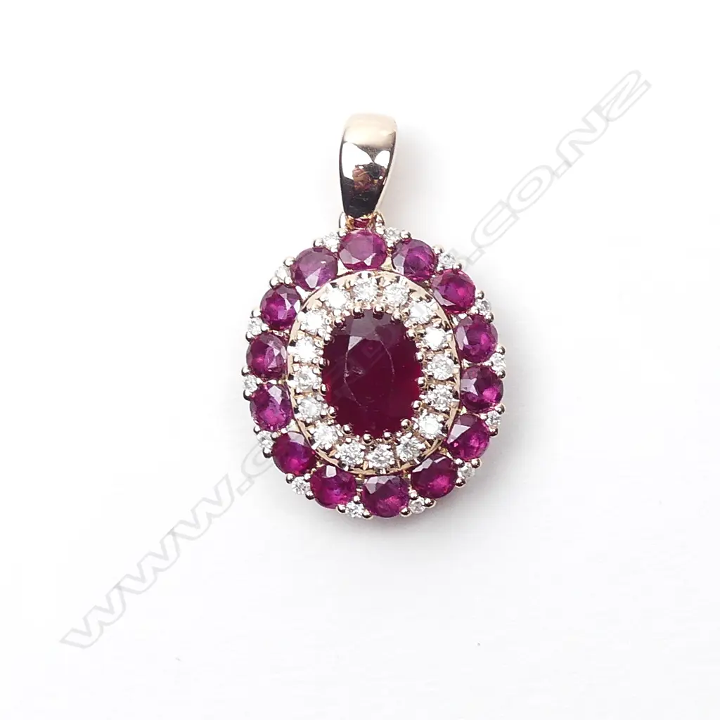A 14ct rose gold ruby and diamond pendant Image 1++