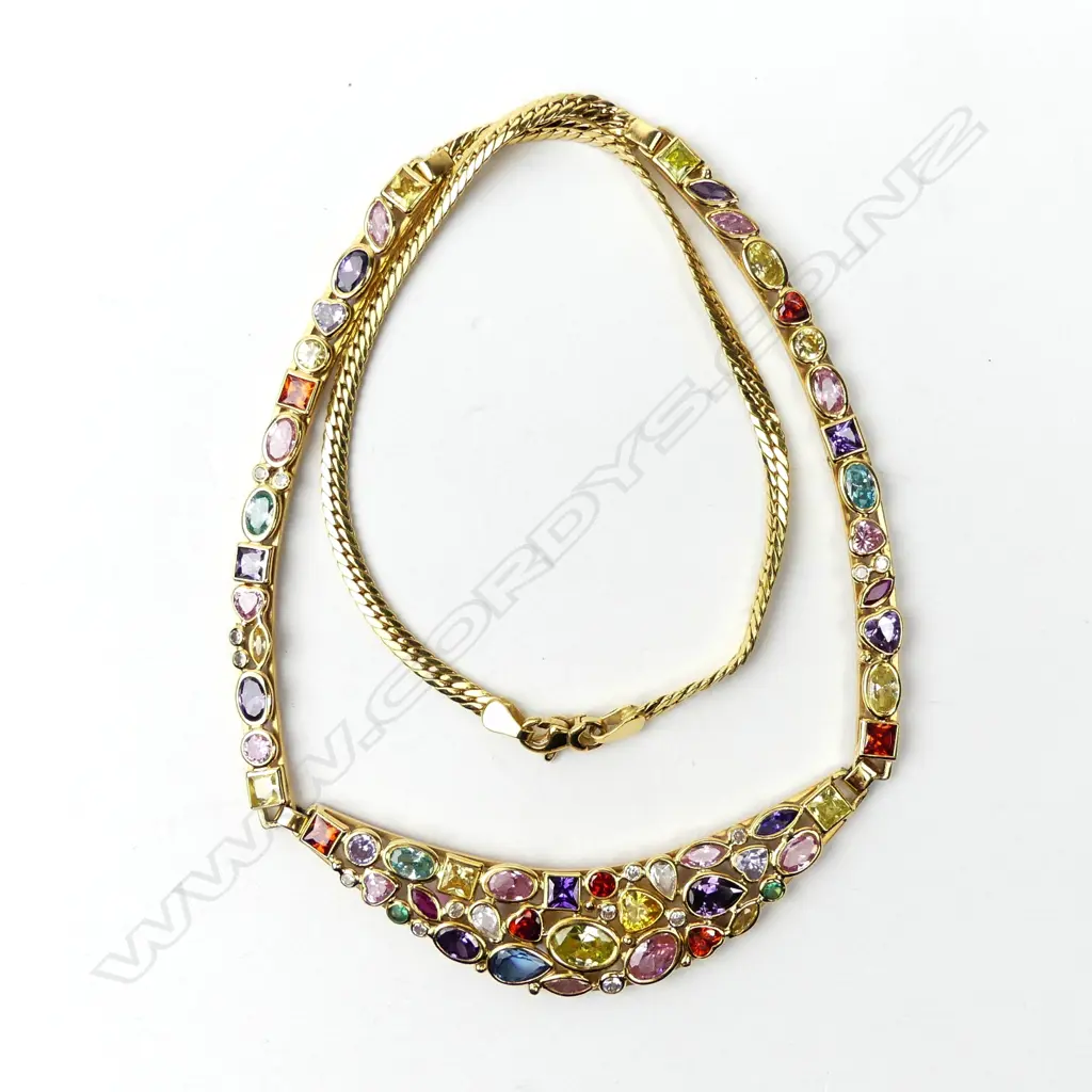A modern 18ct. yellow gold and semi-precious coloured stone necklace Image 1++