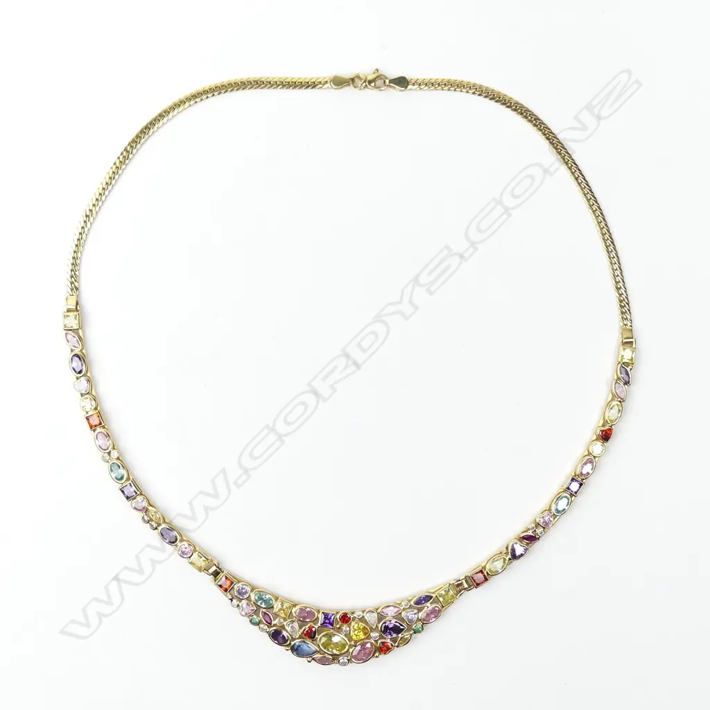 A modern 18ct. yellow gold and semi-precious coloured stone necklace Image 1++