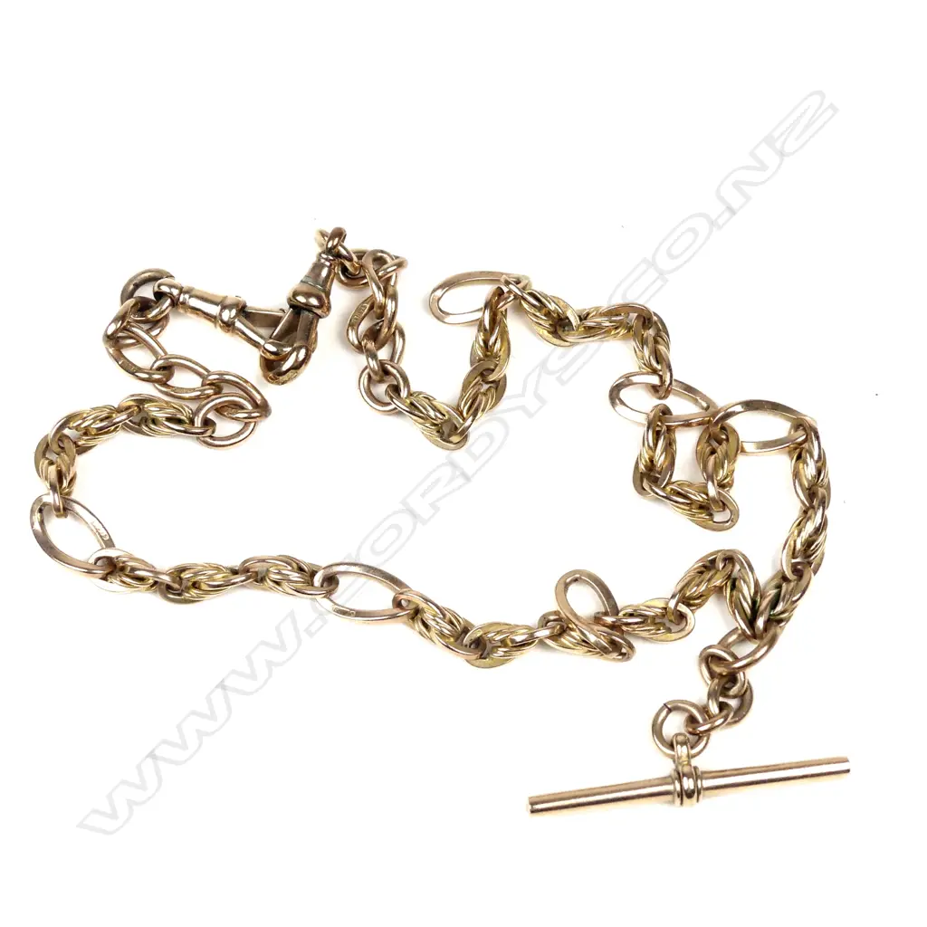 A good 9ct. rose gold fancy link Albert chain Image 1++