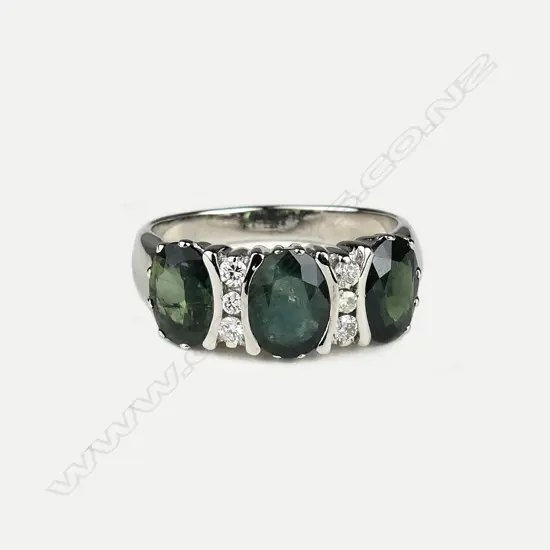 A 14ct white gold sapphire and diamond ring