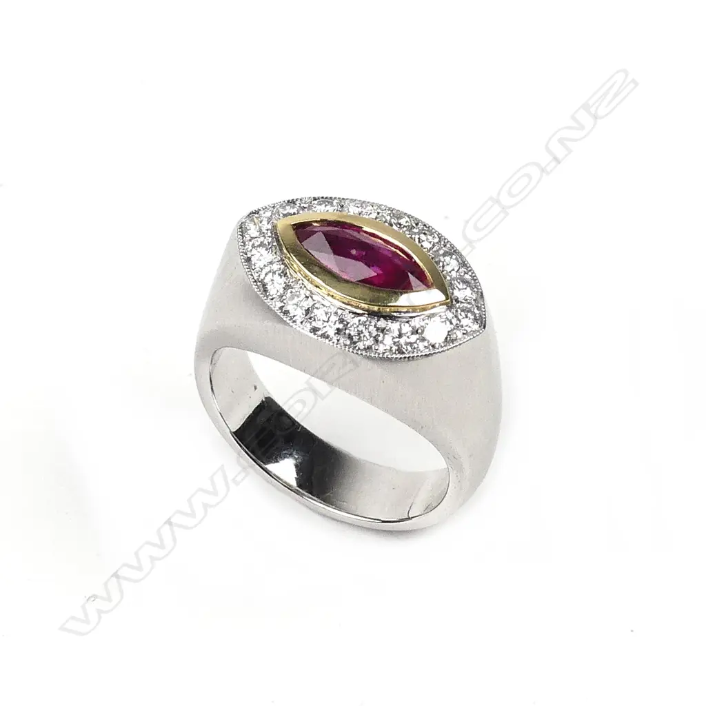 A contemporary 18ct white gold ruby and diamond ring Image 1++
