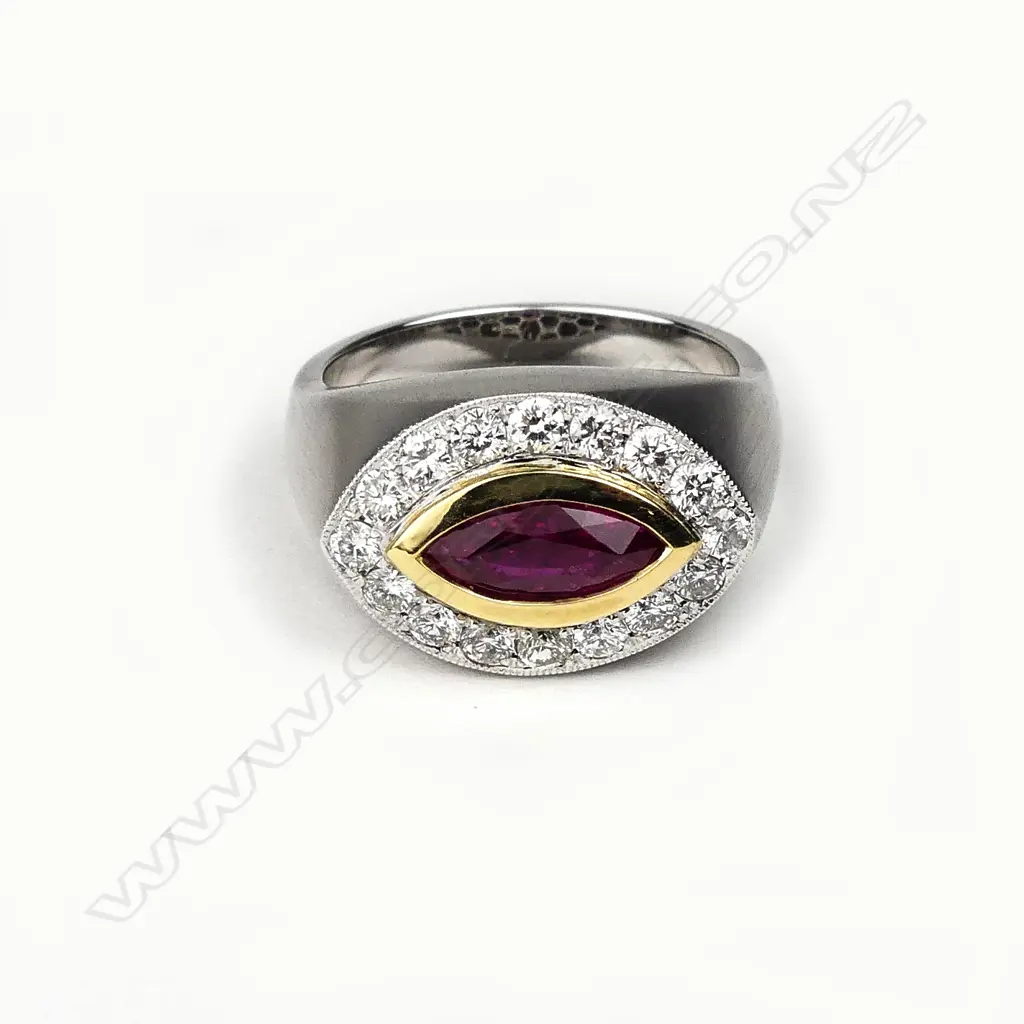 A contemporary 18ct white gold ruby and diamond ring Image 1++