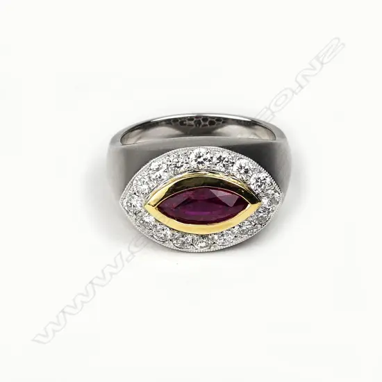 A contemporary 18ct white gold ruby and diamond ring
