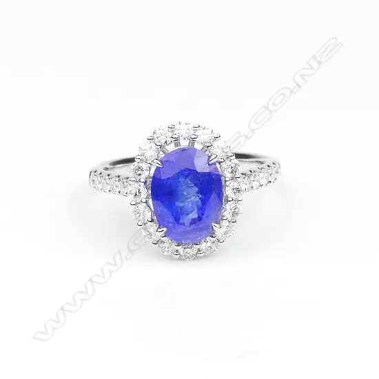 A 18ct white gold tanzanite and diamond ring