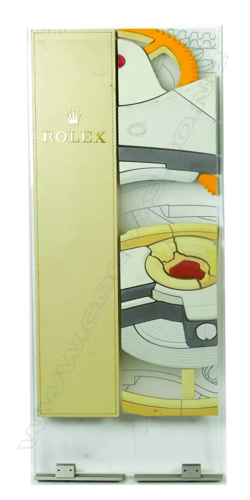 A c.1990s Rolex stitched leather hard rubber and Perspex shop display sign Image 1++