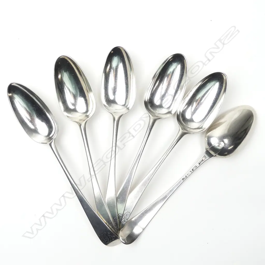 A set of six George III bottom marked silver tablespoons Image 1++
