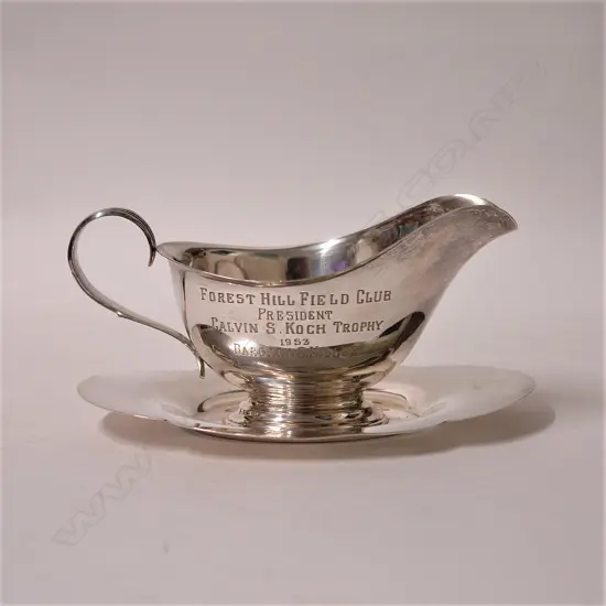An American Gorham silver sauce boat on tray