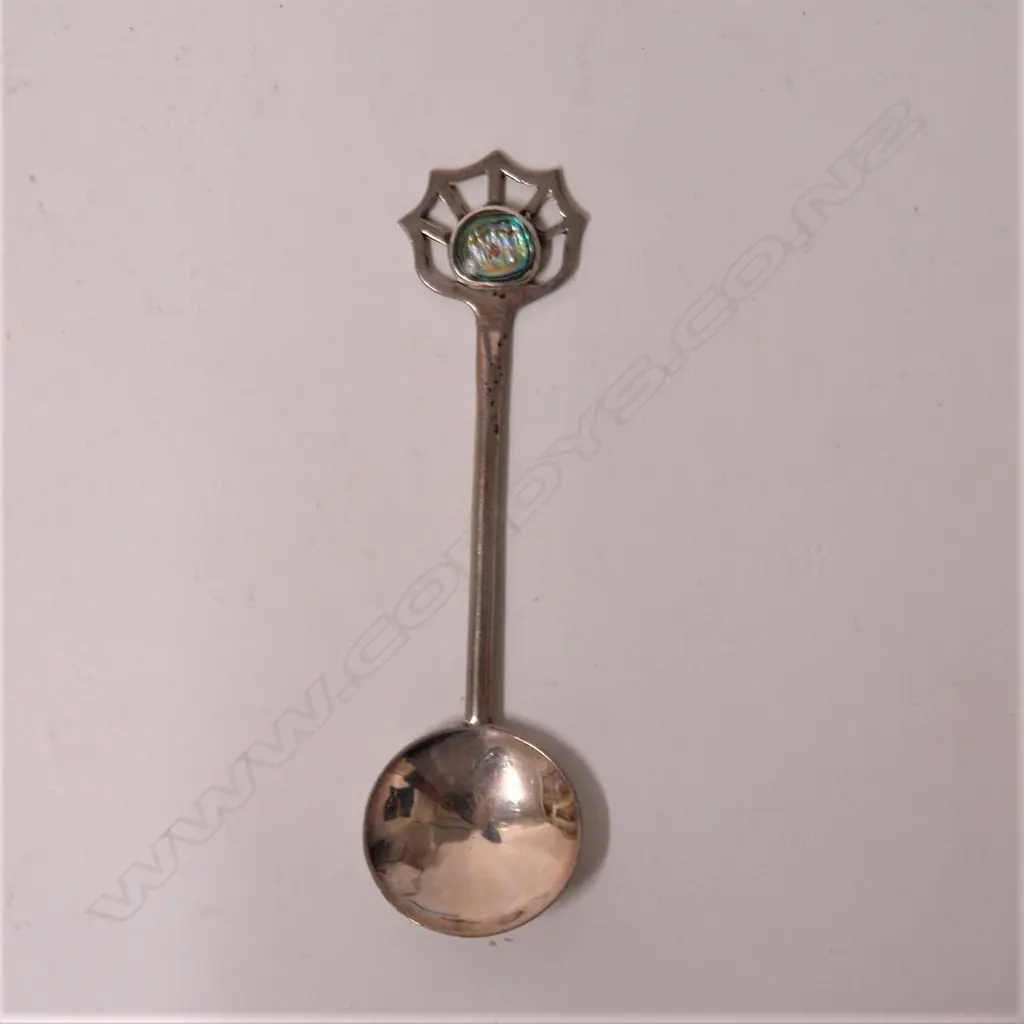 An NZ Arts & Crafts silver and paua spoon by Alfred Charles Atkinson of Wellington Image 1++