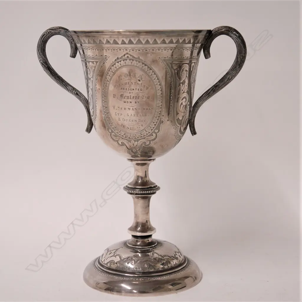 A historical NZ silver presentation cup by Petersen & Co. Image 1++