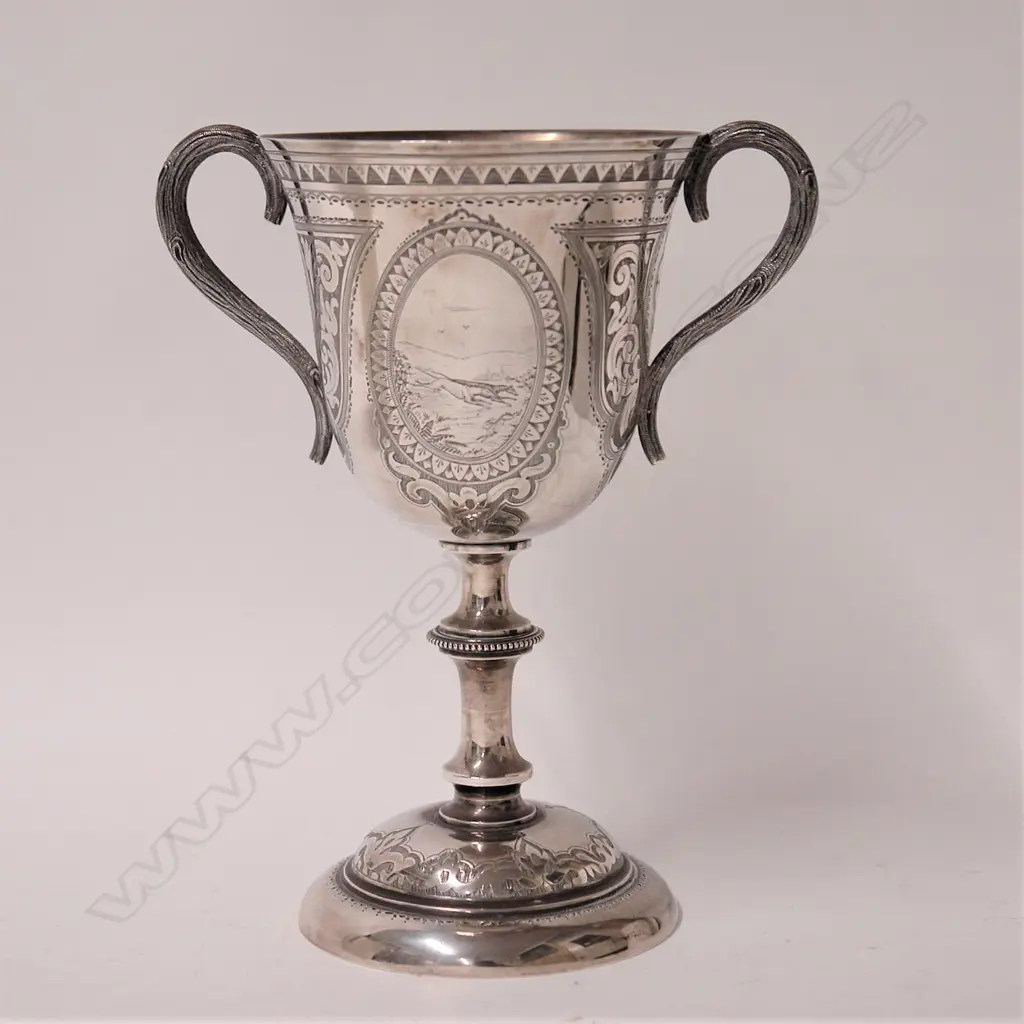 A historical NZ silver presentation cup by Petersen & Co. Image 1++
