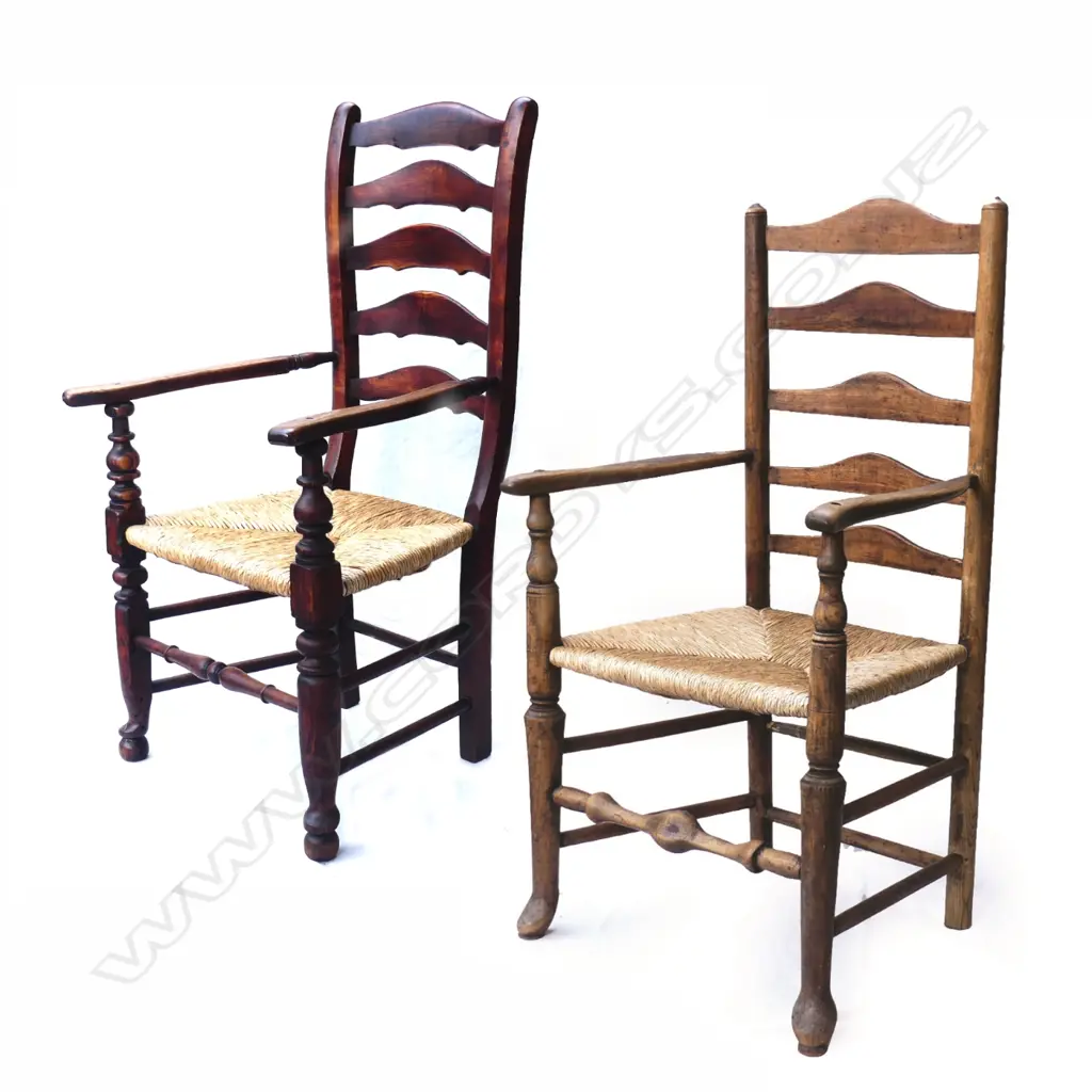 Two oak ladderback armchairs Image 1++