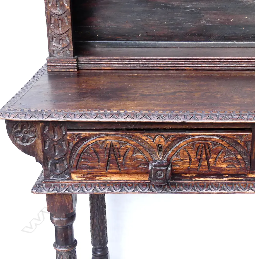A small oak country carved desk Image 1++