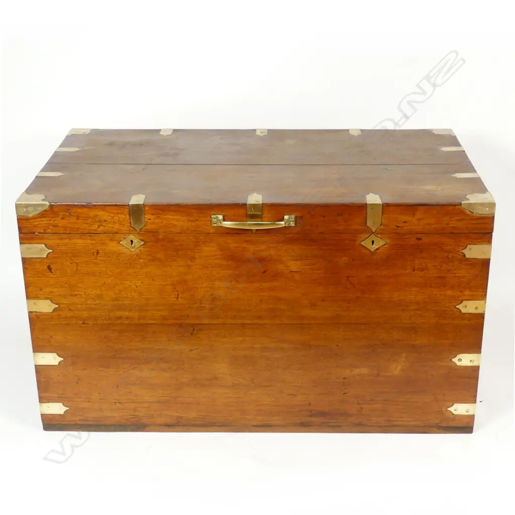 A quality 19thC mahogany large brass bound trunk Image 1++