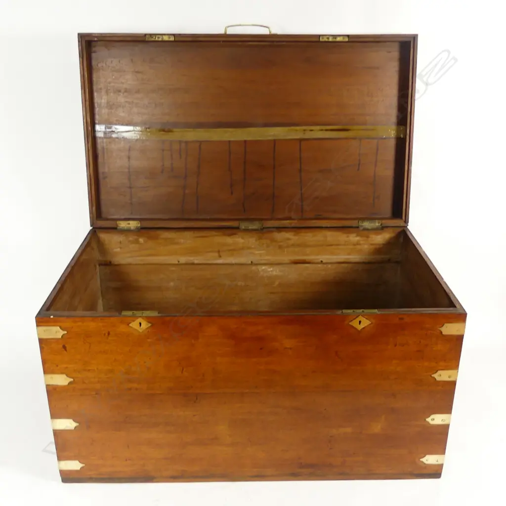 A quality 19thC mahogany large brass bound trunk Image 1++