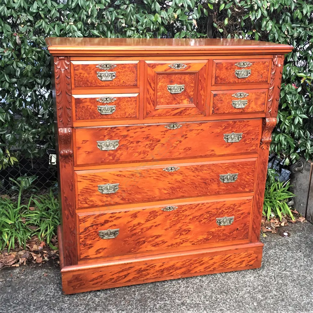 A good N.Z. colonial burr kauri scotch chest Image 1++