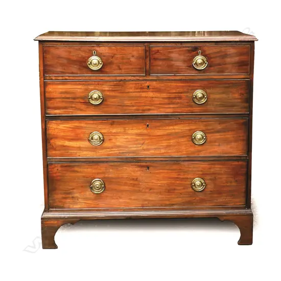 A Georgian mahogany five drawer flat front chest