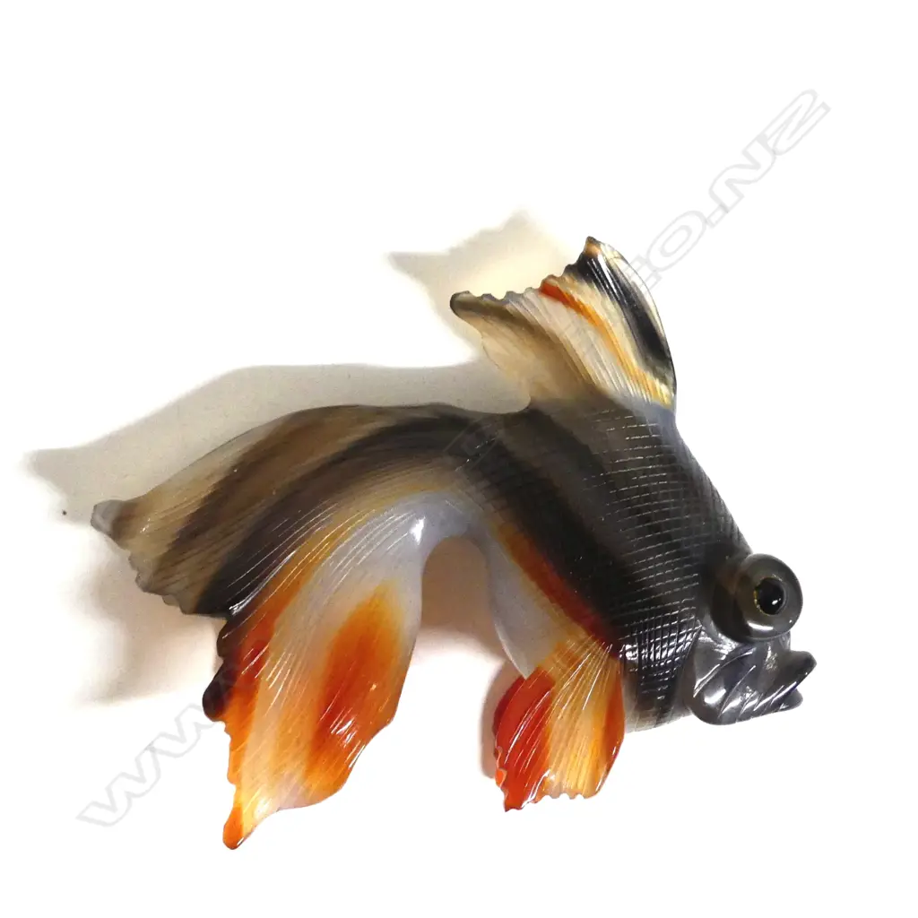 A carved striped agate veil tail goldfish Image 1++
